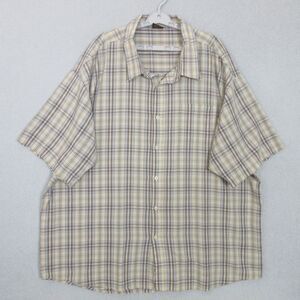 Demand Shirt Mens 5XL Plaid Short Sleeve Button Front Casual Beige Blue Tan